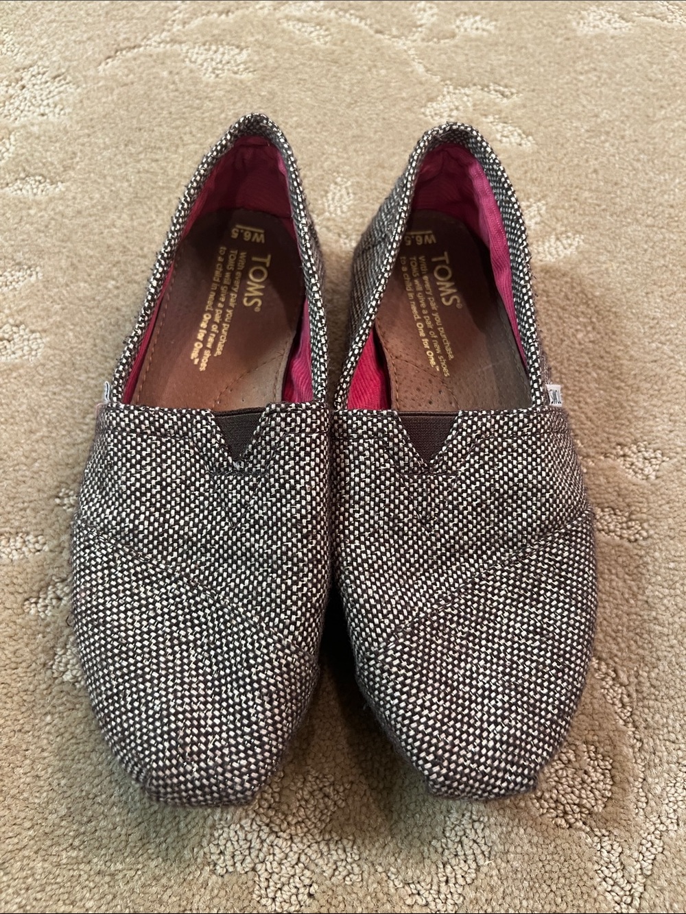 Toms Metallic Brown Tweed Alpargata Slip On Shoes, Sz 6.5